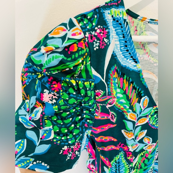 Lilly Pulitzer Aleece Dress Blue Multi Sunshine Jungle Pima Cotton Short Sleeve - Picture 2 of 3